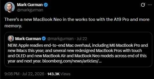 MacBook Neo 2, Apple, A19 Pro, Apple Intelligence, MacBook Neo, новий MacBook, ноутбук Apple, MacBook 2027, чип A19 Pro, Apple MacBook